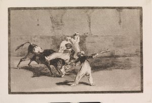 Een Moor gevangen door de stier in de arena