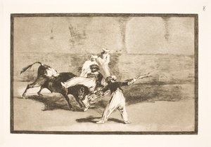 Een Moor gevangen door de stier in de arena door Francisco de Goya