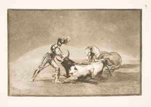 Een Spaanse ruiter doodt de stier nadat hij zijn paard heeft verloren door Francisco de Goya