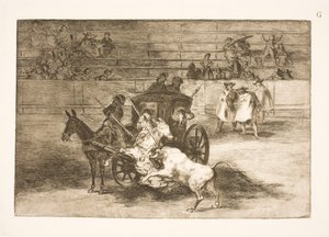 Gevecht vanuit een wagen getrokken door twee ezels door Francisco de Goya