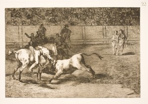 Maria Ceballas, ook wel de indiaan genoemd, doodt de stier vanaf haar paard door Francisco de Goya
