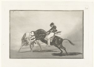 Mariano Ceballos rijdend op een stier door Francisco de Goya