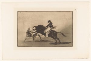Mariano Ceballos rijdend op een stier door Francisco de Goya