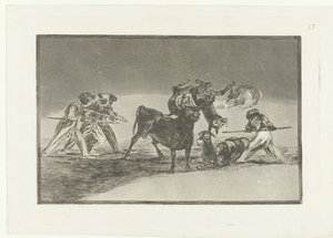 Moren en ezels in gevecht met een stier door Francisco de Goya