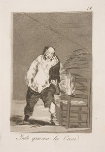 En men verbrandt zijn huis door Francisco de Goya