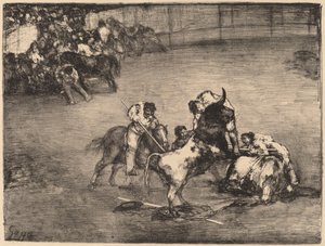 Picador gevangen door een stier door Francisco de Goya