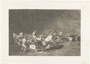 Picador steekt een lans in een stier door Francisco de Goya