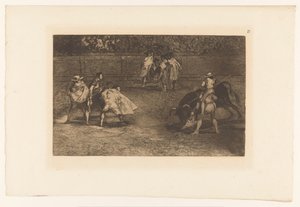 Picador steekt zijn lans in een stier door Francisco de Goya