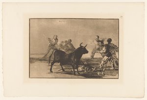 Stierenvechters rondom een stier door Francisco de Goya