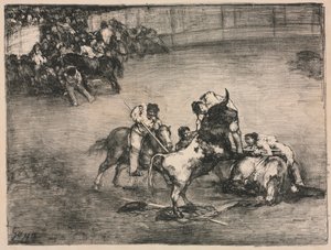 De Stieren van Bordeaux: Picador Gevangen door een Stier door Francisco de Goya