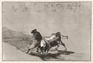 De slimme student van Falces maakt de stier boos door rond te bewegen gewikkeld in zijn mantel, 1814-16