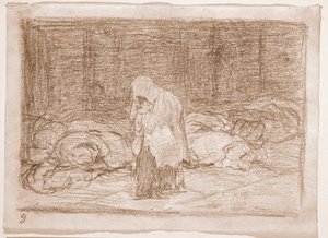 De rampen van de oorlog: Dodenbedden (voorbereidende tekening) door Francisco de Goya