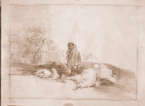 De rampen van de oorlog: Niemand helpt hem (voorbereidende tekening)