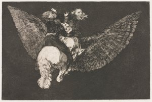 De spreekwoorden: Vliegende dwaasheid, 1864 door Francisco de Goya