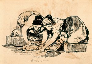 De wasvrouwen, laat 18e-begin 19e eeuw (tekening) door Francisco de Goya