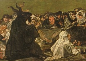 De Heksensabbat of De Grote Bok, (een van De Zwarte Schilderijen), c.1821-23 (detail) door Francisco de Goya