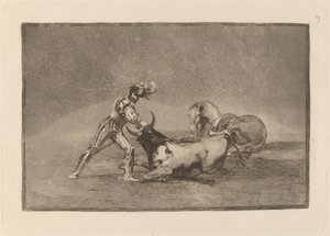 Een Spaanse Ridder Doodt de Stier nadat Hij Zijn Paard Verloren Heeft door Francisco de Goya