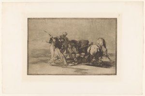 Vier mannen jagen op een stier door Francisco de Goya