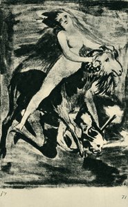 Heks die op een geit rijdt door Francisco de Goya