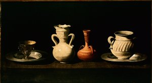 Stilleven met kruiken en potten. Schilderij door Francisco de Zurbarán door Francisco de Zurbaran