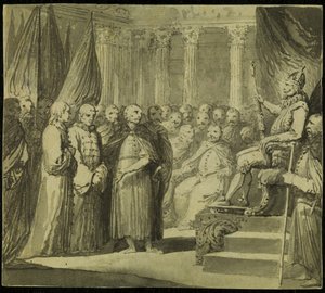 Tsaar Vasili IV Ivanovich Shuisky voor koning Sigismund III Vasa