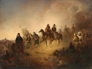 Markos Botzaris (ca. 1788-1823) bij de Slag om Karpenisi, in de nacht van 8 augustus door Franciszek Tomasz Tepa