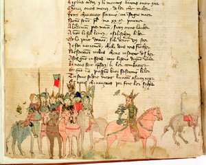 Ms Est 27 W 8.17 f.1v Attila de Hun (ca.406-453) en zijn leger te paard, uit De Oorlog van Attila door Nicola da Casola