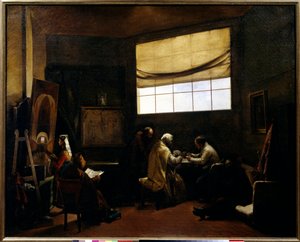 Het atelier van de schilder. Schilderij door François Marius Granet door Francois Marius Granet