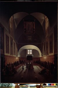 Interieur van het koor van de kapucijnenkerk Santa Maria della Concezione op het Piazza Barberini in Rome door Francois Marius Granet