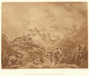 Apollo leidt de Dans en de Liederen door Francois (after) Boucher