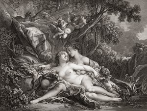 Jupiter en Callisto. (prent) door Francois (after) Boucher