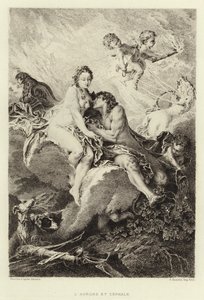 De dageraad en Cephalus (gravure) door Francois (after) Boucher