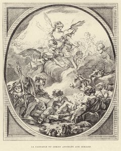 De Geboorte van Christus Aangekondigd aan de Herders door Francois (after) Boucher