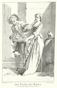 Radijs- en raapverkoper (gravure) door Francois (after) Boucher