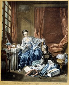 De modehandelaar naar een schilderij van Boucher door Francois (after) Boucher