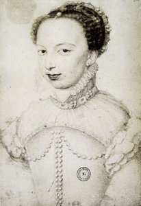 Portret van Marguerite de Valois, bekend als Koningin Margot (1553-1615), Koningin van Navarra, eerste vrouw van Hendrik IV. na François Clouet door Francois (after) Clouet