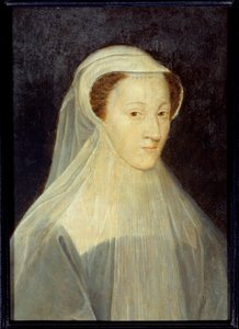 Portret van Marie Stuart (1542-1587), Koningin van Frankrijk en Koningin van Schotland in rouwkostuum. Schilderij van het atelier van Francois Clouet (1515-1572), circa 1560. Olieverf op hout. Afm: 0.37 x 0.26m. Parijs, Musee Carnavalet - Portret van Mary 