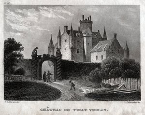 Craighall Castle (gravure, ca. 1830) door Francois Alexandre (after) Pernot