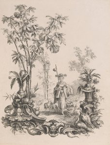 Jonge Chinese vrouw lopend, omringd door haar schapen, ca. 1740-50