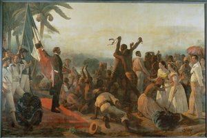 Proclamatie van de vrijheid van zwarten in de koloniën ... door François Auguste Biard