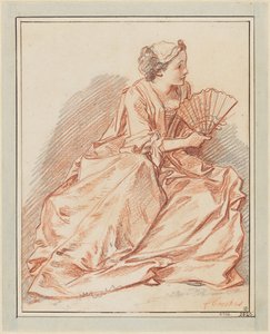 Een jonge dame met een waaier door François Boucher