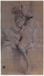 Academie van een zittende naakte man door François Boucher