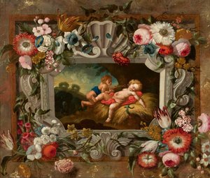 Een allegorie van de zomer in een bloemenkrans door François Boucher