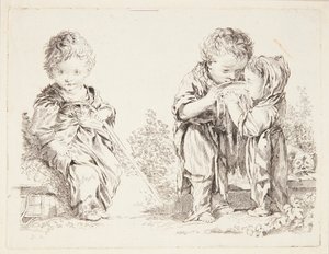 Kind zittend op een kluit aarde en De kleine melkdrinkers door François Boucher