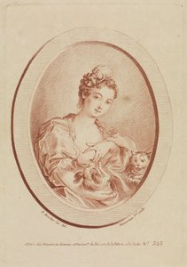Jonge vrouw met schoothondje en katje door François Boucher