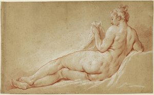 Liggend vrouwelijk naakt, gezien vanaf de rug door François Boucher