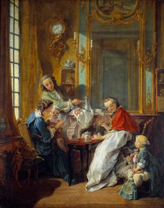 Lunchscène in een bourgeois interieur. Schilderij door Francois Boucher (1703-1770) 1739