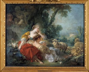 De school van vriendschap Scene bucolique: twee herders en de kudde door François Boucher