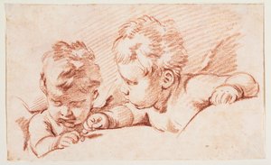 Twee putti. Ontwerp voor deurstuk op Amalienborg