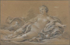 Venus liggend op een dolfijn door François Boucher